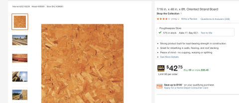 OSB for sale at Home Depot in 2021 - cited & discussed at InspectApedia.com