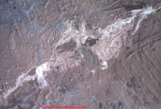 fibers in damaged painting backing board (C) InspectApedia.com Daniela