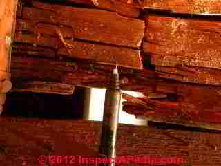 Wood rot damage © Daniel Friedman at InspectApedia.com