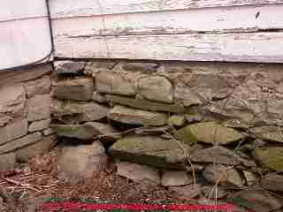 Photograph of a water dmaged stone wall