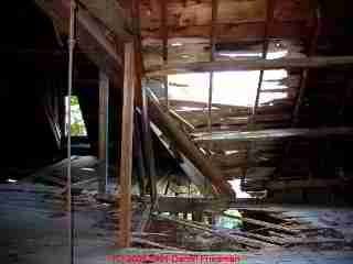 Photograph of a collapsing roof and attic structure on a historic building in Saugerties NY