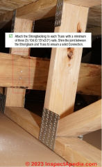 Truss strongback repairs - missing or not secured to trusses (C) InspectApedia.com CB