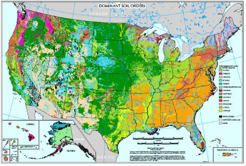 USDA NRCS Soil Type Map of the US cited & discussed at InspectApedia.com