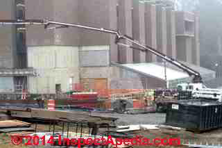 Concrete placement by delivery trucks and concrete pump, large construction project, Vassar College, Poughkeepsie NY © Daniel Friedman