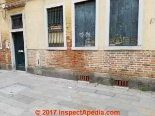Brick wall drainage in Venice Italy © Daniel Friedman at InspectApedia.com