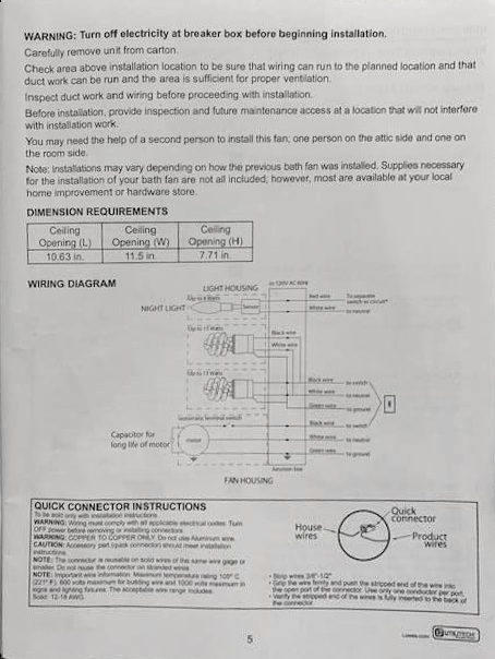 Guide to Installing Bathroom Vent Fans  Mfg Bathroom Exhaust Fan Wiring Diagram    InspectAPedia.com