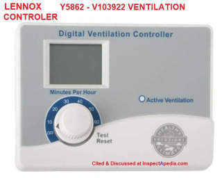 Lennox Y5862 - V109322 Fresh Air Ventilation Fan controller cited & discussed at InspectApedia.com