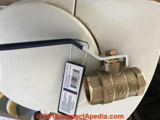 Replacement Ball Valve to fix leak at water pressure tank (C) Inspectapedia.com