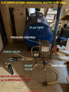 How to drain or winterize a horizontal water tank or well tank (C) InspectApedia.com F.M. 