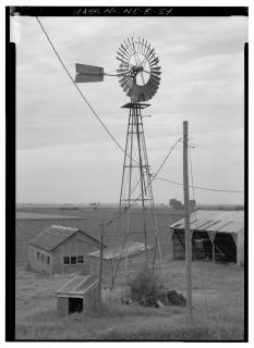 Kregel windmill, the Eli windmill in Iowa, manufactured by Kregel, library of Congress photo archives cited at InspectApedia.com Reproduction Number: HAER NEB,66-NEBCI,6--54