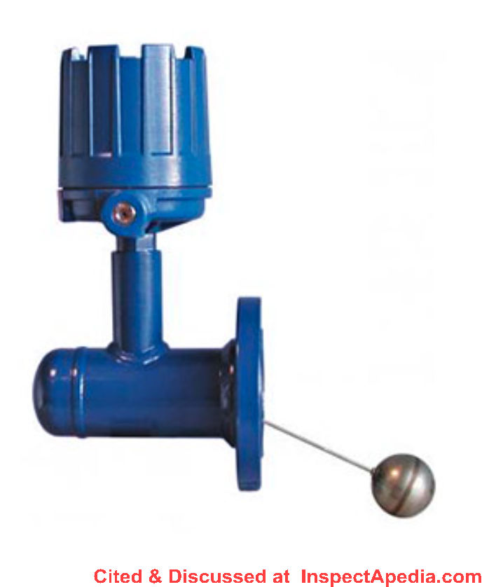 Magnetrol side mount float switch can control a water pump drawing water from a cistern or from a tank - cited & discussed at InspectApedia.com