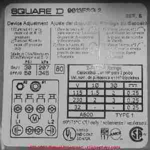 Photograph of Photograph of a water pump pressure control switch adjustment instructions