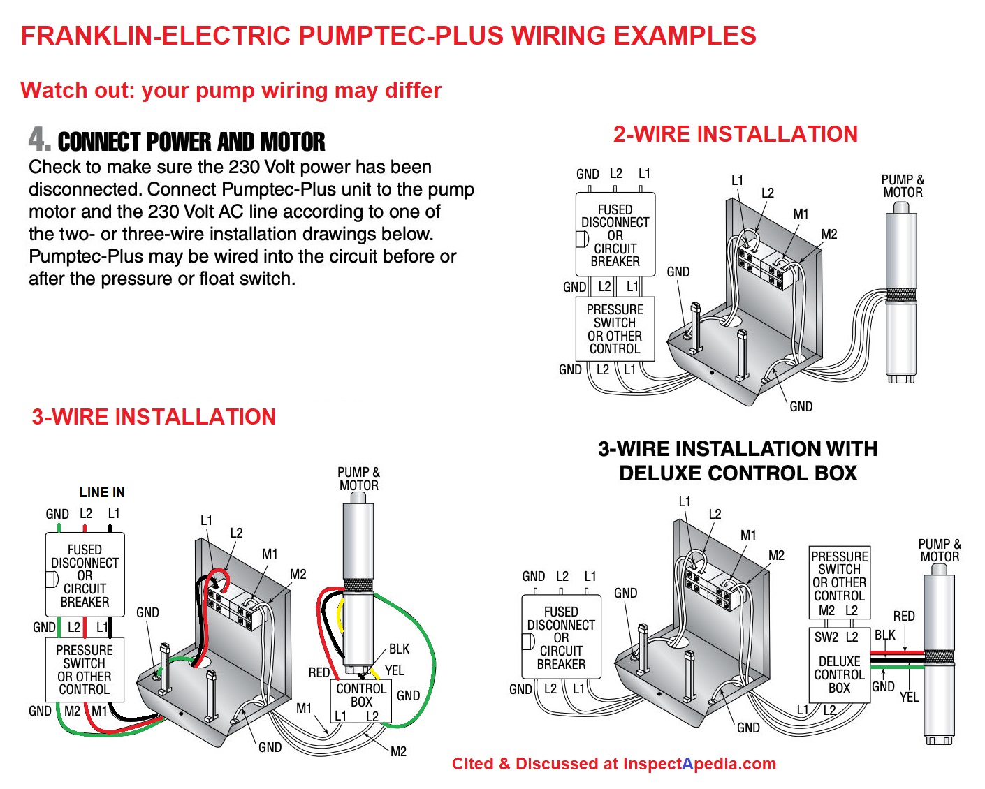 Water Pump Wiring Troubleshooting & Repair Pump Wiring Diagrams  Instal New Sub Pump Pressure Switch Wiring Diagram    InspectAPedia.com
