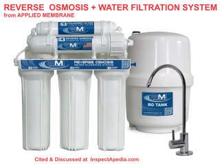 Example of a reverse osmosis water purification system from Applied Membranes Inc., cited & discussed at InspectApedia.com