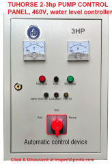 Tuorse pump controller with water level control feature cited at Inspectapedia.com