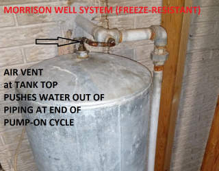 Morrison well system air vent at top of water tank (C) InspectApedia.com Evan